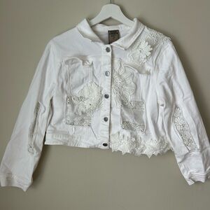White Lace Embellished Jean Jacket